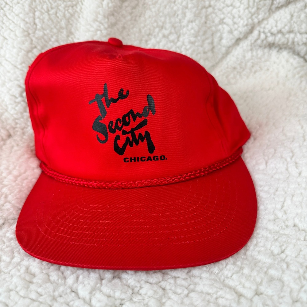 VTG San Sun The Second City Chicago Hat Unisex OSFA Red Cotton Rope Snapback
